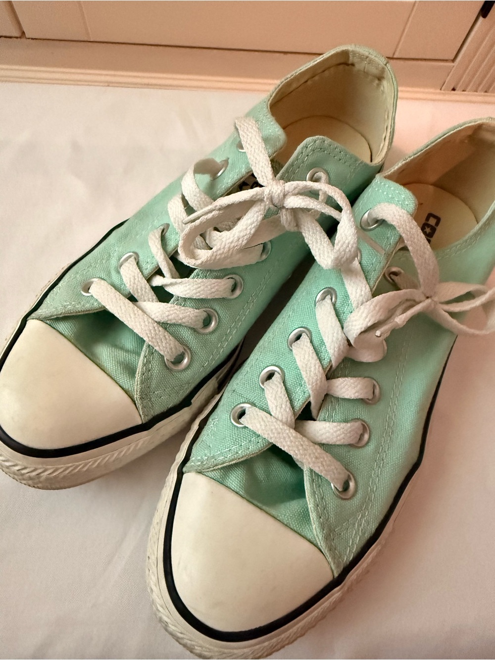 Converse Mint Green Low-Top Canvas Sneakers with White Accents
